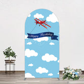Lofaris Blue Sky White Cloud Airplane Birthday Arch Backdrop